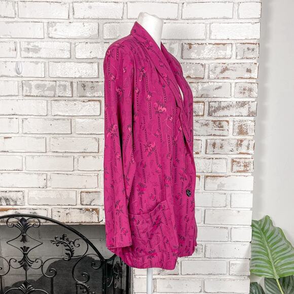 Vintage 80s Magenta Pink Floral Boho Southwestern Print Blazer Skirt Set 14 - Picture 4 of 11